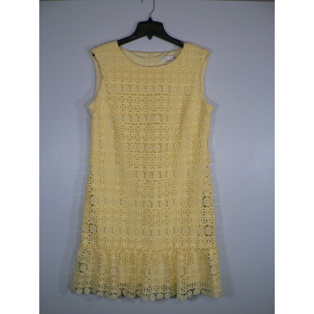 Sandra Darren Crochet Lace Dress Yellow Sz 14 Boho Hoco Party Casual Holidays